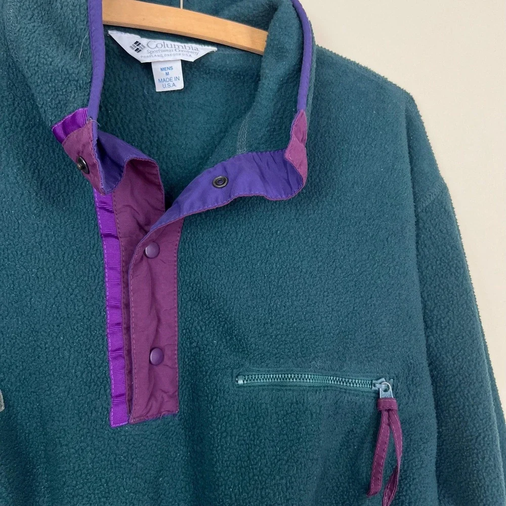 vintage 80s 90s Columbia fleece pullover Synchilla jade teal jacket usa mens M